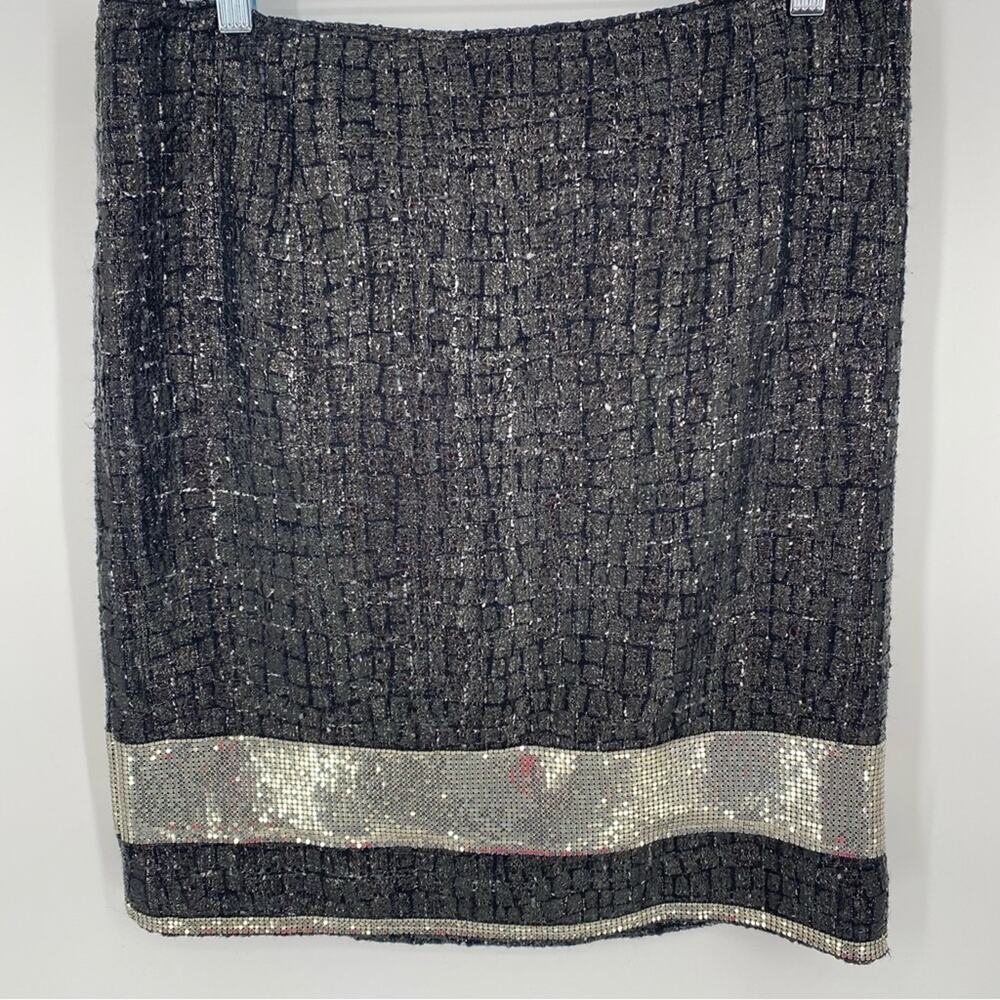 Per Se Skirt‎ Womens Sz 8 Black Silver Metallic Wool Linen Silk Pencil Beaded 6